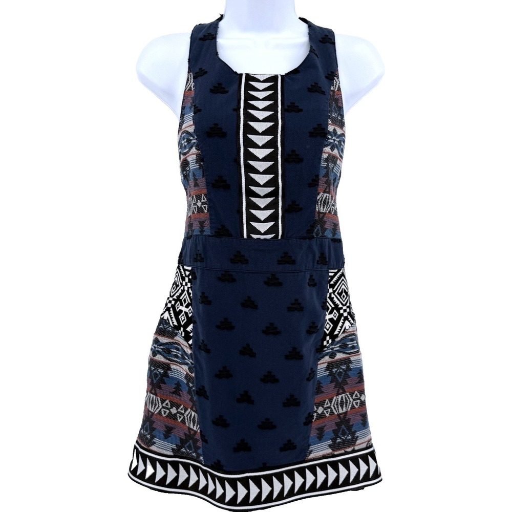 Free People Dress Womens 2 Blue Southwestern Aztec Bodycon Racerback Lined